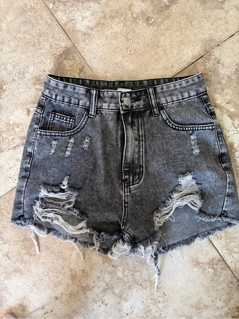 SHEIN Washed Black Distressed High-Rise Jean Shorts